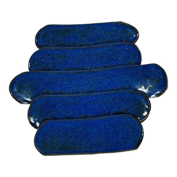 Studio Pottery Cobalt Blue MCM Trinket Tray Dish Signed Jewelry Keys Plate By PE - Picture 2 of 6